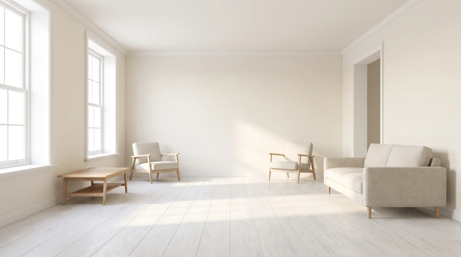 An empty, bright room representing a simple decision-making space for weighing estate sale options